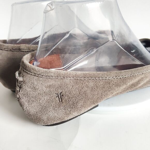 Frye Ballet Flats Size 10 Taupe Leather Suede Trendy Regina Pointed Toe Coquette - Picture 3 of 13